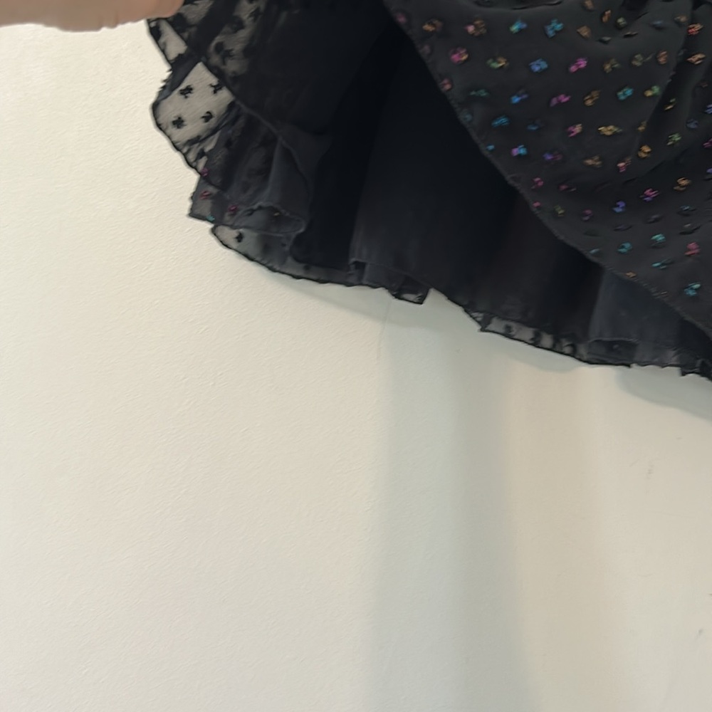 KOCH Black Rainbow Confetti Mini Skirt Metallic Swiss Dot Crepe Elastic Waist M - Picture 9 of 10
